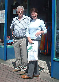 Roy Kells with Helen Mark outside the Lisnaskea store