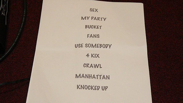 The set list - although there were some last minute additions.