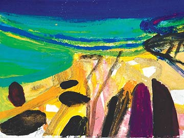 Roywell Bay at low tide by Barbara Rae. Image courtesy of The Adam Gallery.
