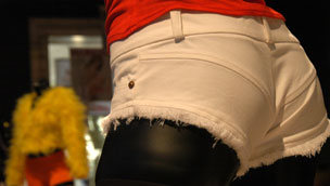 Close-up of shorts on a mannequin