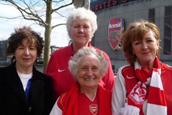 Jane with three women who love Arsenal Football Club